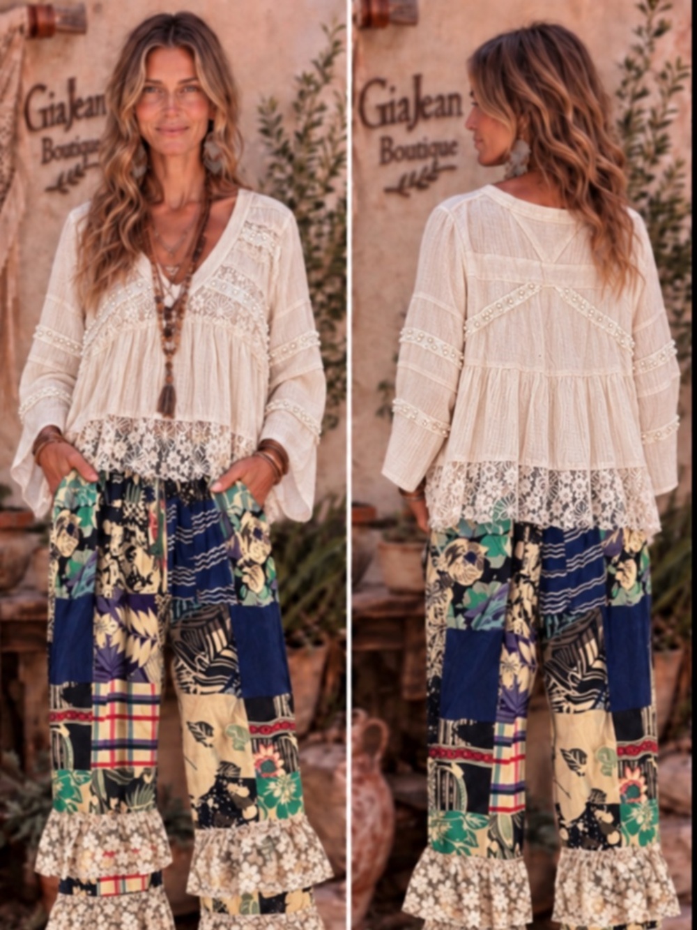 ❤️ POL “ GLORIA “ POL DOUBLE GAUZE HOODIE TOP WITH LACE AND PEARL DETAIL